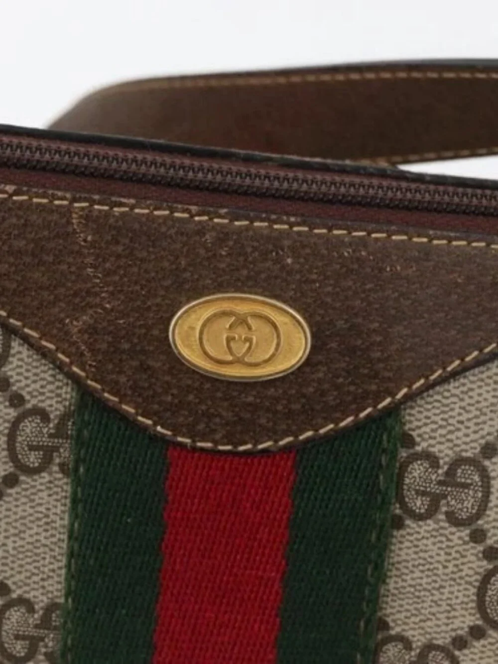GUCCI GG Supreme Web Sherry Line Bag PVC Beige Gold 10 01 3840 Auth SW2275